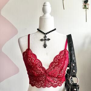 Red Lace Bralette,‎ Coquette Y2K Lingerie Romantic Goth Medium Grunge Retro
